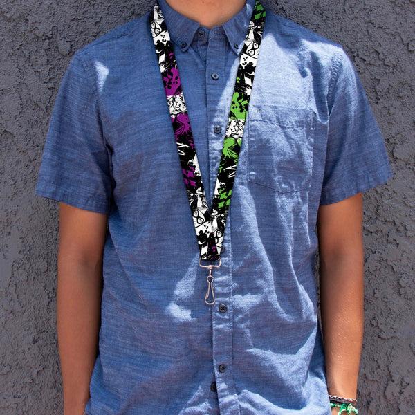 Buckle Down Lanyard - 1.0" - Joker Smiling Harley Quinn Eyes Splatter Black White Purple Green
