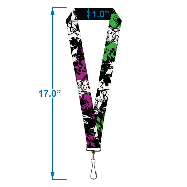 Buckle Down Lanyard - 1.0" - Joker Smiling Harley Quinn Eyes Splatter Black White Purple Green