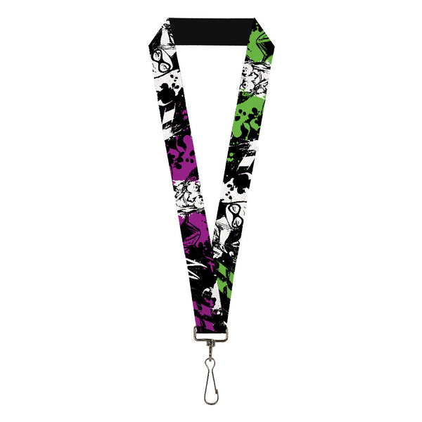 buckle down Lanyard - 1.0" - Joker Smiling Harley Quinn Eyes Splatter Black White Purple Green