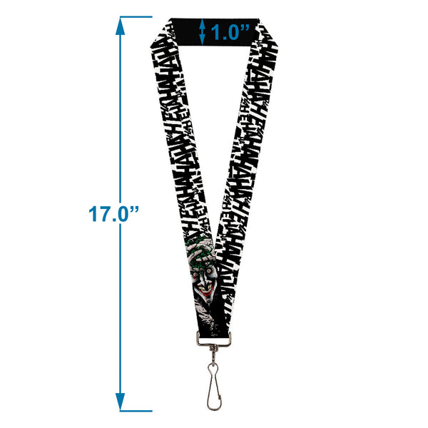 Buckle Down Lanyard - 1.0" - Joker The Killing Joke Holding Head Pose HAHAHA Repeat White Black
