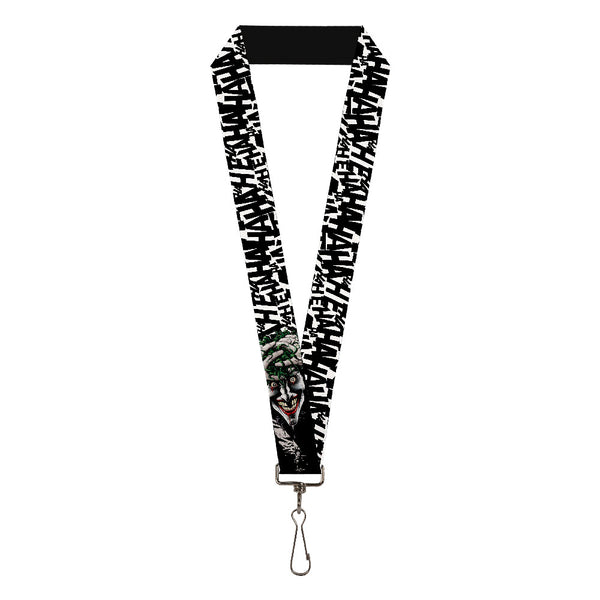 buckle down Lanyard - 1.0" - Joker The Killing Joke Holding Head Pose HAHAHA Repeat White Black