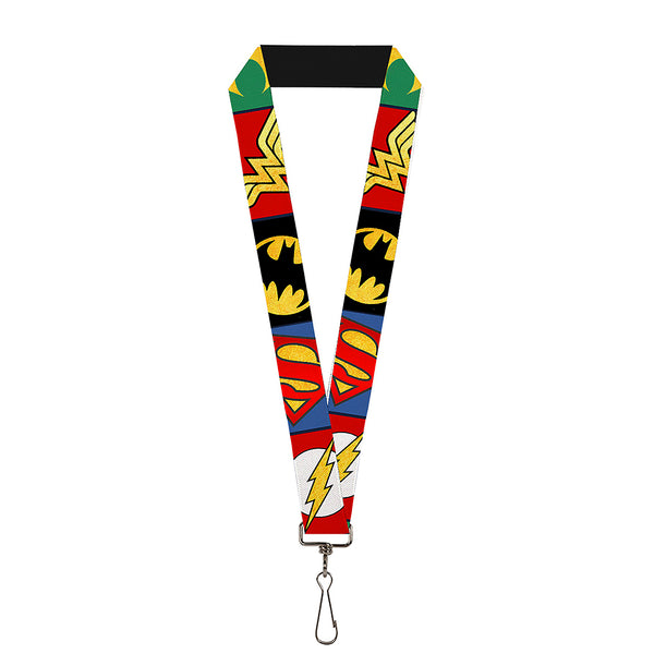 buckle down Lanyard - 1.0" - Justice League 5-Superhero Textured Logo CLOSE-UP Blocks