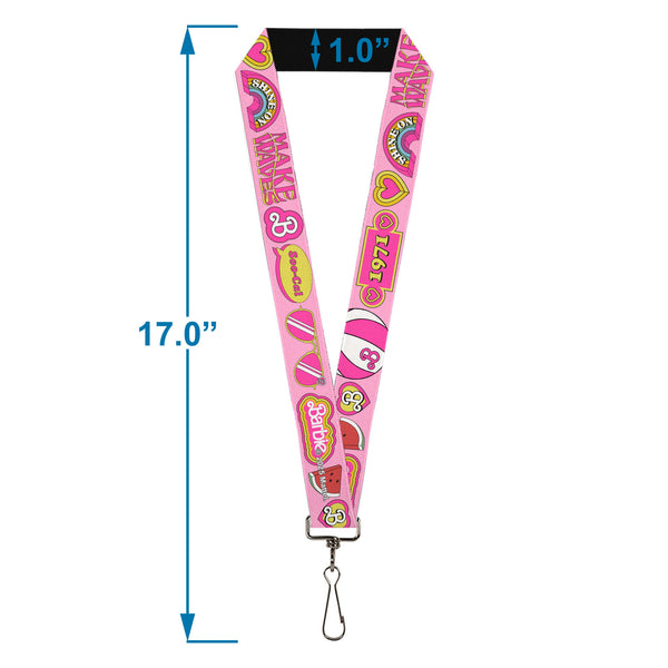 Buckle Down Lanyard - 1.0" - Malibu Barbie 1971 Icons And Quotes Pinks/Yellows