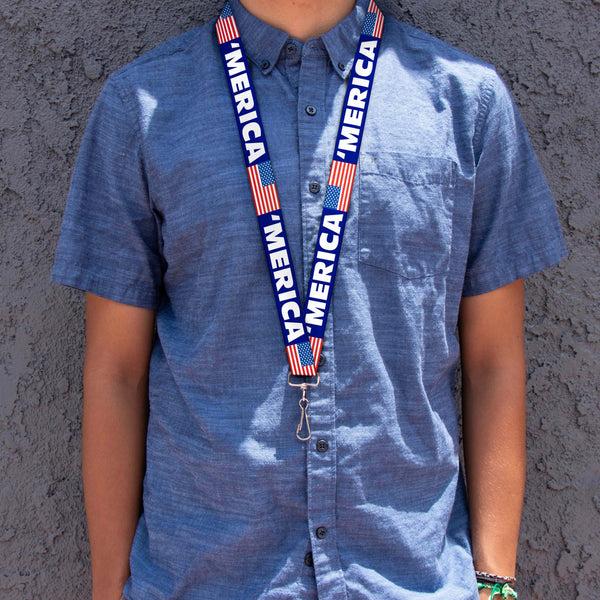 Buckle Down Lanyard - 1.0" - MERICA US Flag Blue White Red
