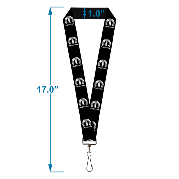 Buckle Down Lanyard - 1.0" - MOPAR Logo Repeat Black Silver Gradient