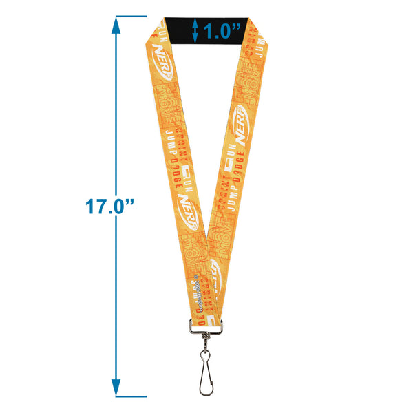 Buckle Down Lanyard - 1.0" - NERF Action Verbiage Collage Yellows/Orange/White