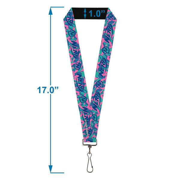 Buckle Down Lanyard - 1.0" - NERF Logo And Icon Camo Blues/Pinks