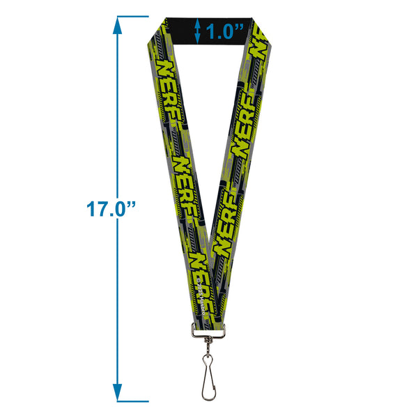 Buckle Down Lanyard - 1.0" - NERF Text Glitch Logo Gray/Yellow/Black