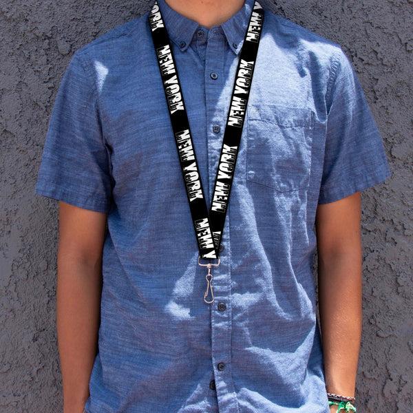 Buckle Down Lanyard - 1.0" - NEW YORK Bold Skyline Silhouette Black White Black