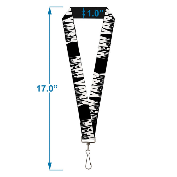 Buckle Down Lanyard - 1.0" - NEW YORK Bold Skyline Silhouette Black White Black
