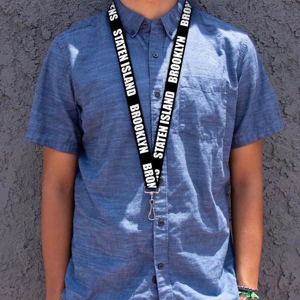 Buckle Down Lanyard - 1.0" - New York's Five Burroughs Bold Black White