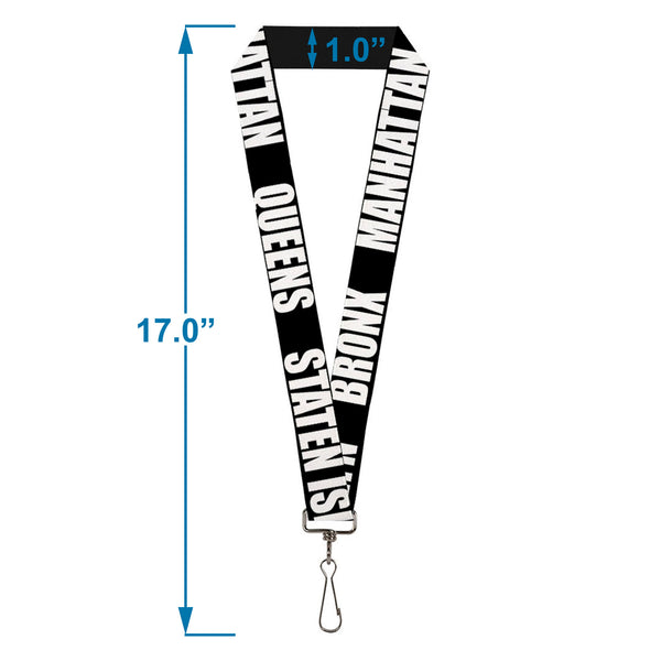 Buckle Down Lanyard - 1.0" - New York's Five Burroughs Bold Black White