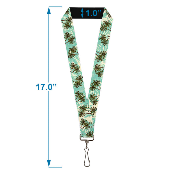 Buckle Down Lanyard - 1.0" - Palm Trees Swaying Tan Teal