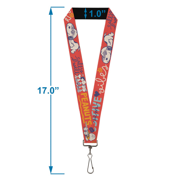 Buckle Down Lanyard - 1.0" - Peanuts Gang SEMI-POSITIVE VIBES Quote Red/Blues/White