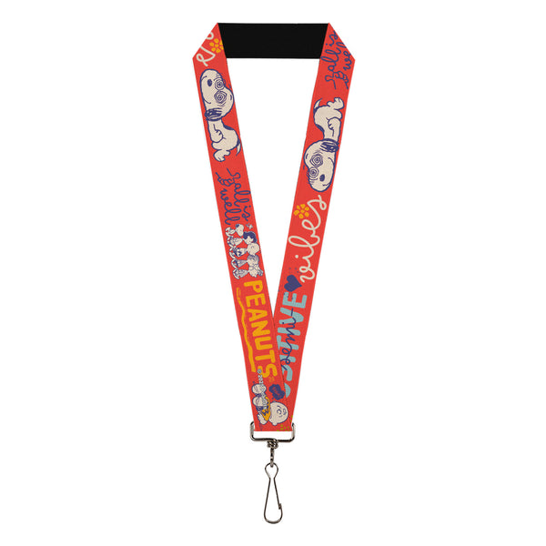 buckle down Lanyard - 1.0" - Peanuts Gang SEMI-POSITIVE VIBES Quote Red/Blues/White