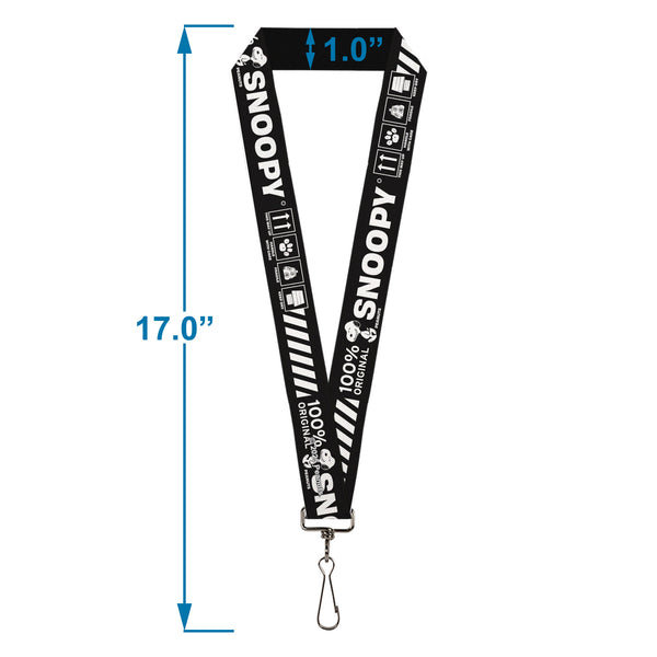 Buckle Down Lanyard - 1.0" - Peanuts SNOOPY Care Symbols 100% ORIGINAL Black/White
