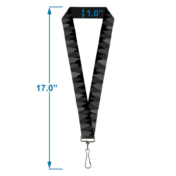 Buckle Down Lanyard - 1.0" - Pine Tree Silhouettes Black Grays