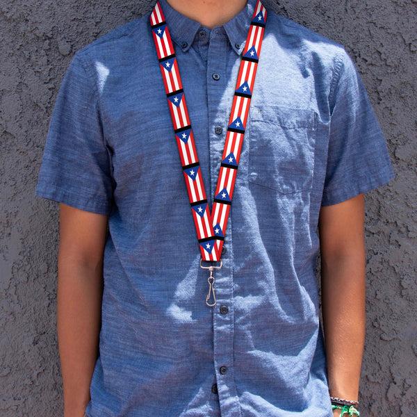 Buckle Down Lanyard - 1.0" - Puerto Rico Flag Repeat Black