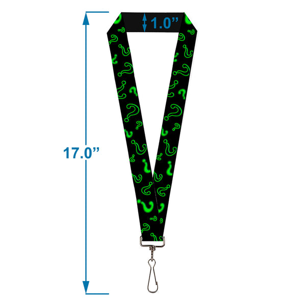 Buckle Down Lanyard - 1.0" - Question Mark Scattered2 Black Neon Green