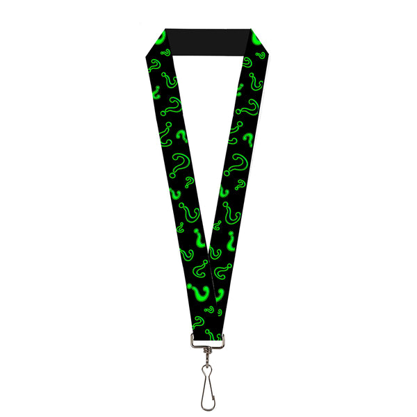 buckle down Lanyard - 1.0" - Question Mark Scattered2 Black Neon Green