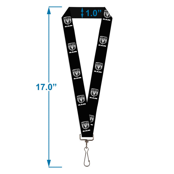 Buckle Down Lanyard - 1.0" - Ram Black Silver Logo REPEAT