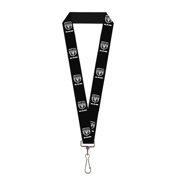 buckle down Lanyard - 1.0" - Ram Black Silver Logo REPEAT