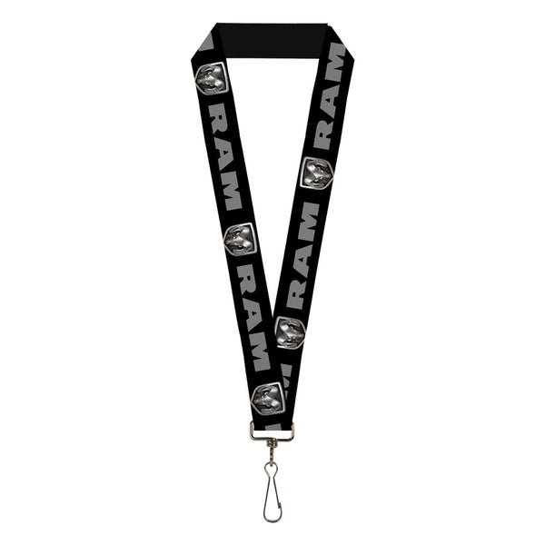 buckle down Lanyard - 1.0" - RAM Bold Text Rounded Ram Icon Black Gray Silvers