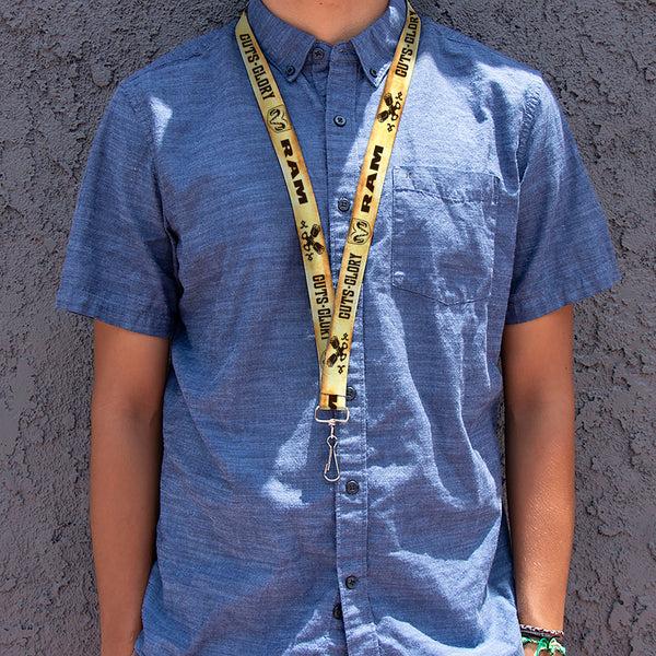 Buckle Down Lanyard - 1.0" - RAM Logo Pistons GUTS-GLORY Weathered Chocolate Brown