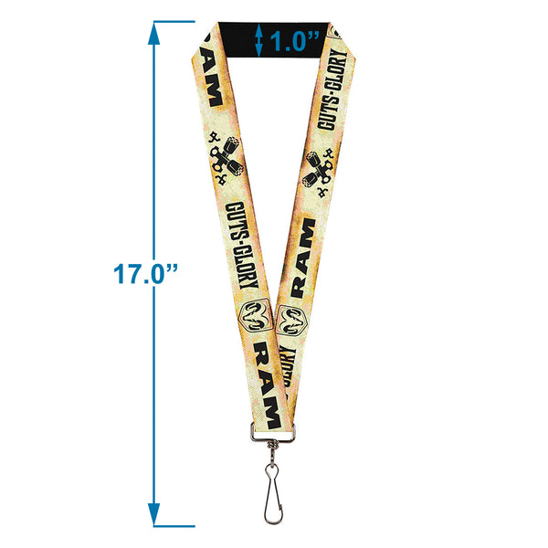 Buckle Down Lanyard - 1.0" - RAM Logo Pistons GUTS-GLORY Weathered Chocolate Brown