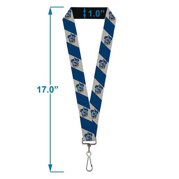 Buckle Down Lanyard - 1.0" - RAVENCLAW Crest Diagonal Stripe Gray Blue