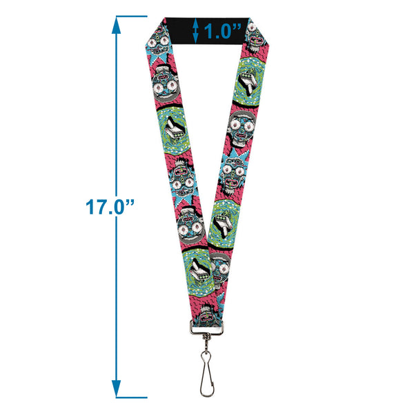 Buckle Down Lanyard - 1.0" - Rick And Morty Circuit Faces Portal Gun Pixelverse Pink