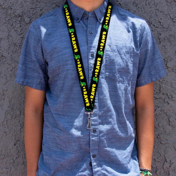 Buckle Down Lanyard - 1.0" - RRRAWR Dinosaur Black Green Yellow