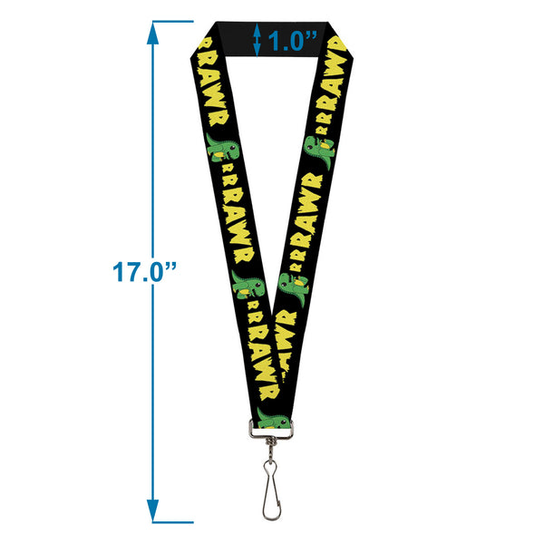 Buckle Down Lanyard - 1.0" - RRRAWR Dinosaur Black Green Yellow