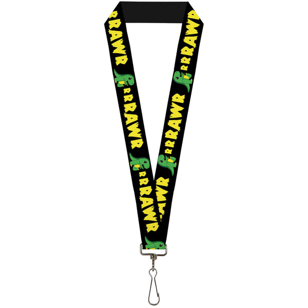 buckle down Lanyard - 1.0" - RRRAWR Dinosaur Black Green Yellow