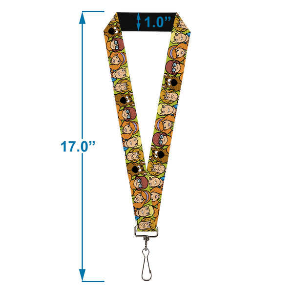 Buckle Down Lanyard - 1.0" - Scooby Doo Character Faces Close-Up Green