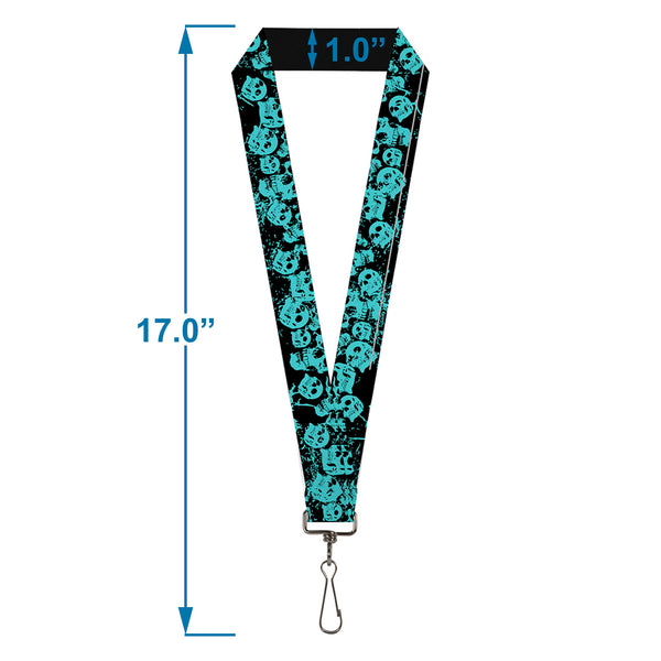 Buckle Down Lanyard - 1.0" - Skulls Stacked Weathered Black Teal