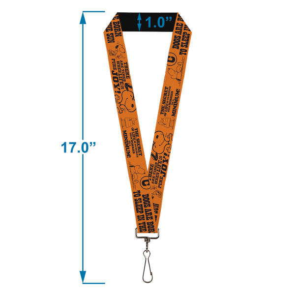 Buckle Down Lanyard - 1.0" - Snoopy Poses And Quotes Collage Orange/Black