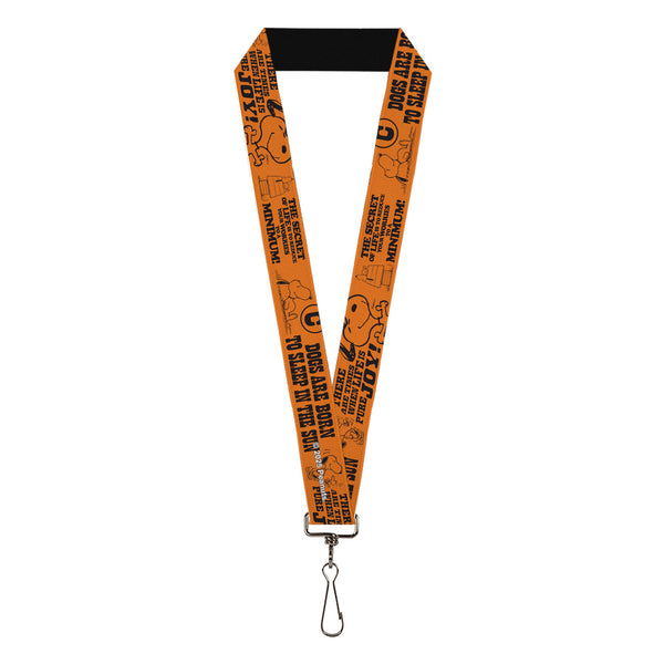 buckle down Lanyard - 1.0" - Snoopy Poses and Quotes Collage Orange/Black