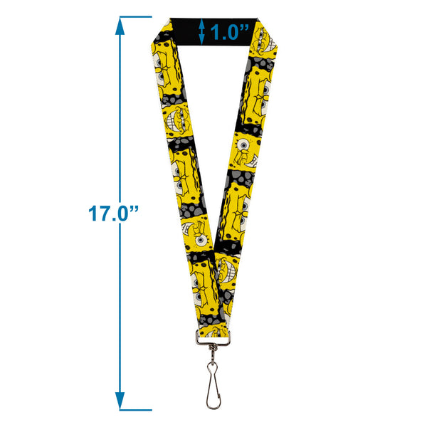 Buckle Down Lanyard - 1.0" - SpongeBob 4-CLOSE-UP Expressions/Crackle Black/Gray/Yellow