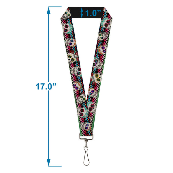 Buckle Down Lanyard - 1.0" - Sugar Skulls Zarape Multi Color