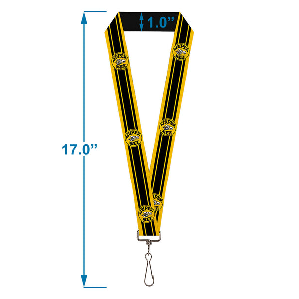 Buckle Down Lanyard - 1.0" - SUPER BEE Logo Stripes Yellow Black White