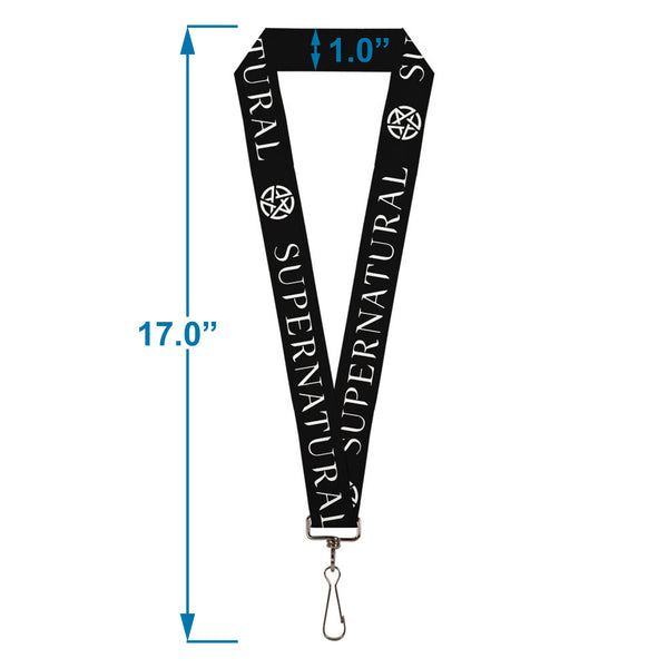 Buckle Down Lanyard - 1.0" - SUPERNATURAL Text And Pentagram Black/White