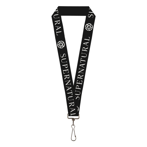 buckle down Lanyard - 1.0" - SUPERNATURAL Text and Pentagram Black/White