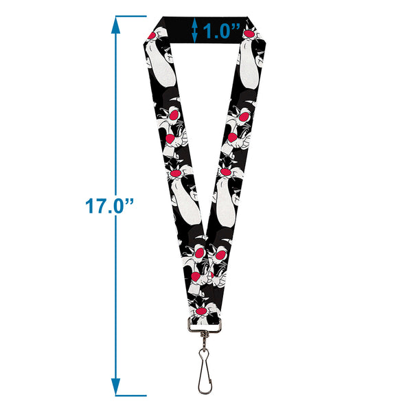 Buckle Down Lanyard - 1.0" - Sylvester The Cat Poses Stacked Black