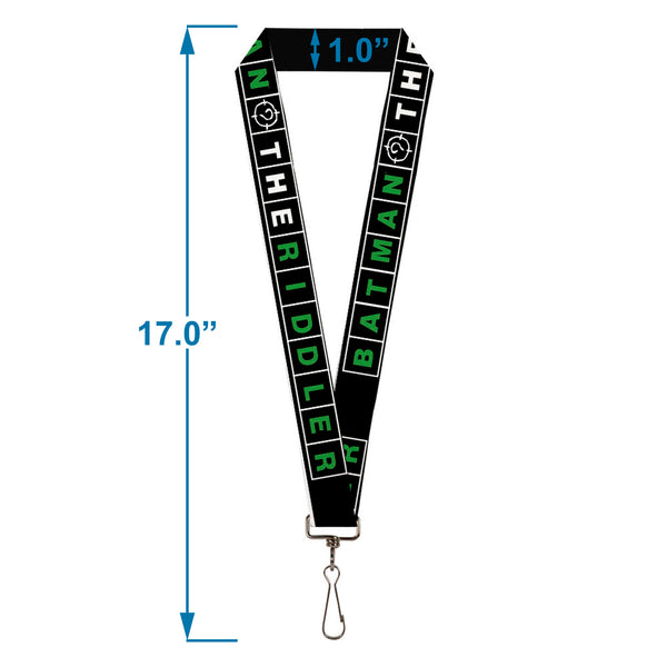 Buckle Down Lanyard - 1.0" - The Batman Movie Crossword Puzzle Black White Green