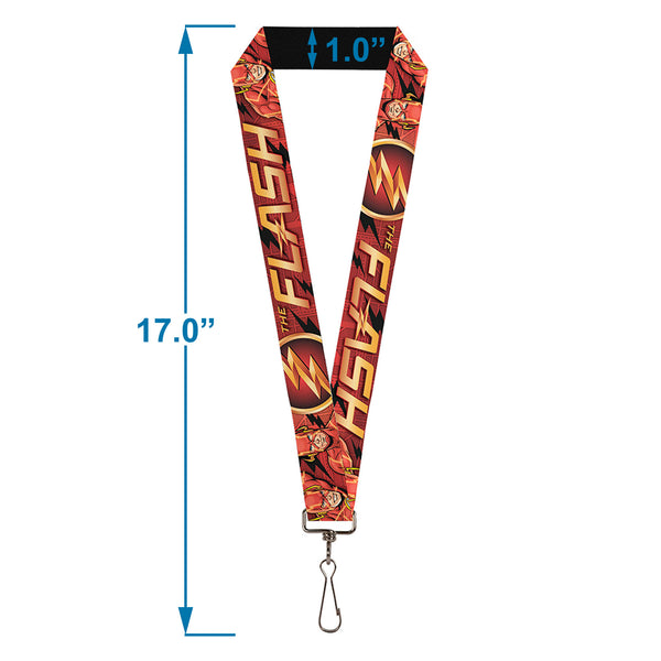Buckle Down Lanyard - 1.0" - THE FLASH Logo3 Poses Black Red Gold