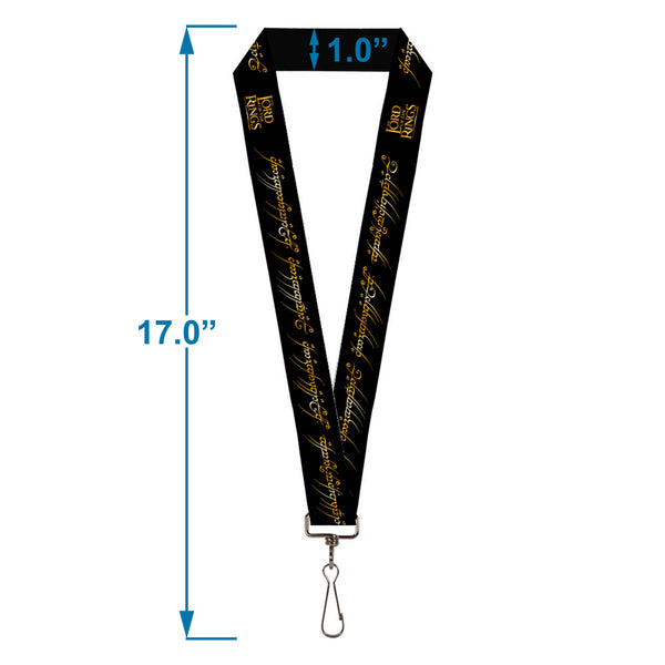 Buckle Down Lanyard - 1.0" - THE LORD OF THE RINGS One Ring Inscription Black Gold