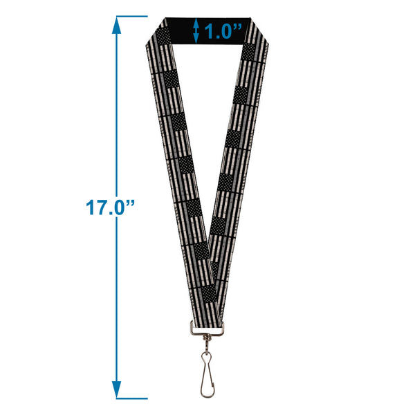 Buckle Down Lanyard - 1.0" - Thin Gray Line Flag Weathered Black/Grays