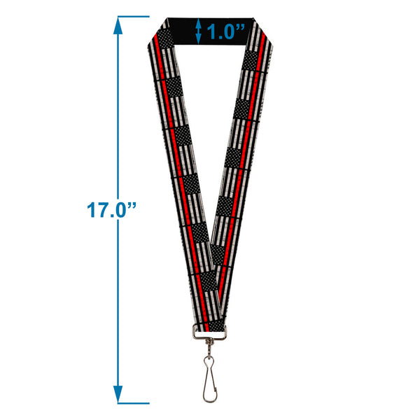 Buckle Down Lanyard - 1.0" - Thin Red Line Flag Weathered Black/Gray/Red