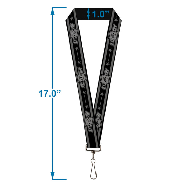 Buckle Down Lanyard - 1.0" - Vintage CHEVROLET 1934 Bowtie Logo Stars Stripe Black Grays